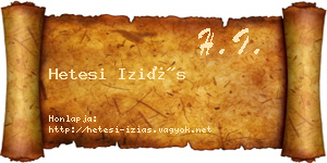 Hetesi Iziás névjegykártya